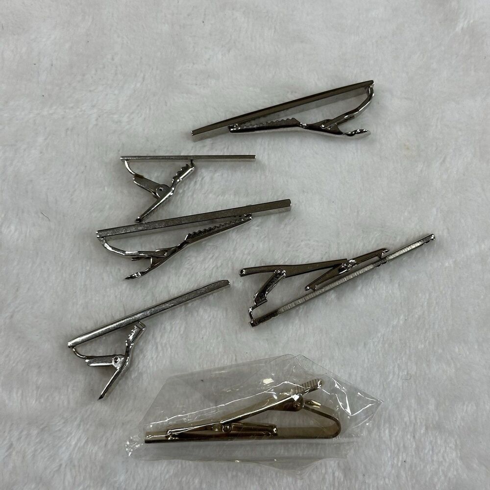 Men’s Tie Clips Lot Of 6 Bars Silver Gold Tone Classic Formal